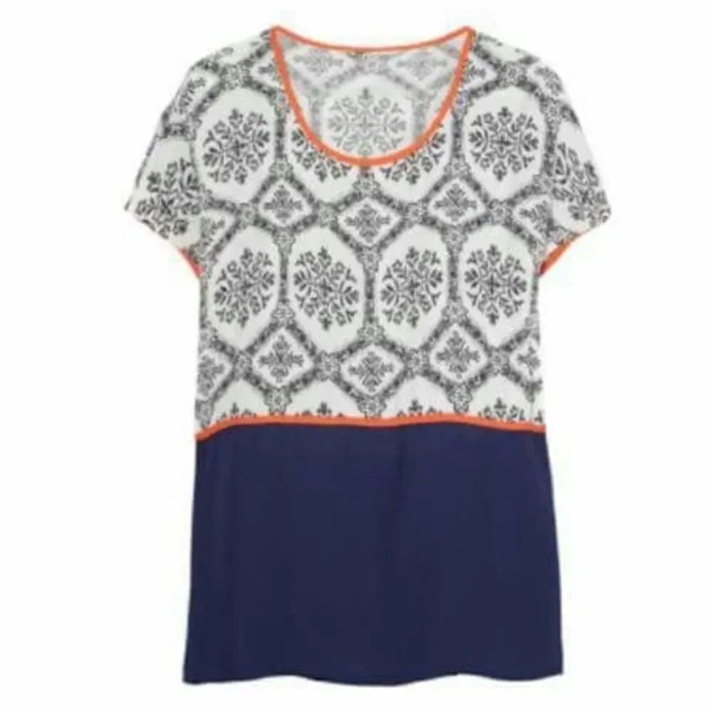 ANTHROPOLOGIE THML Maddox Crew Neck Top White Navy Women’s Size Small